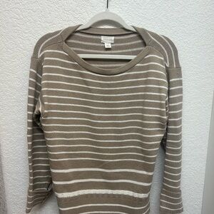 Caslon Women's Crew Neck Sweater - Beige and White Stripes